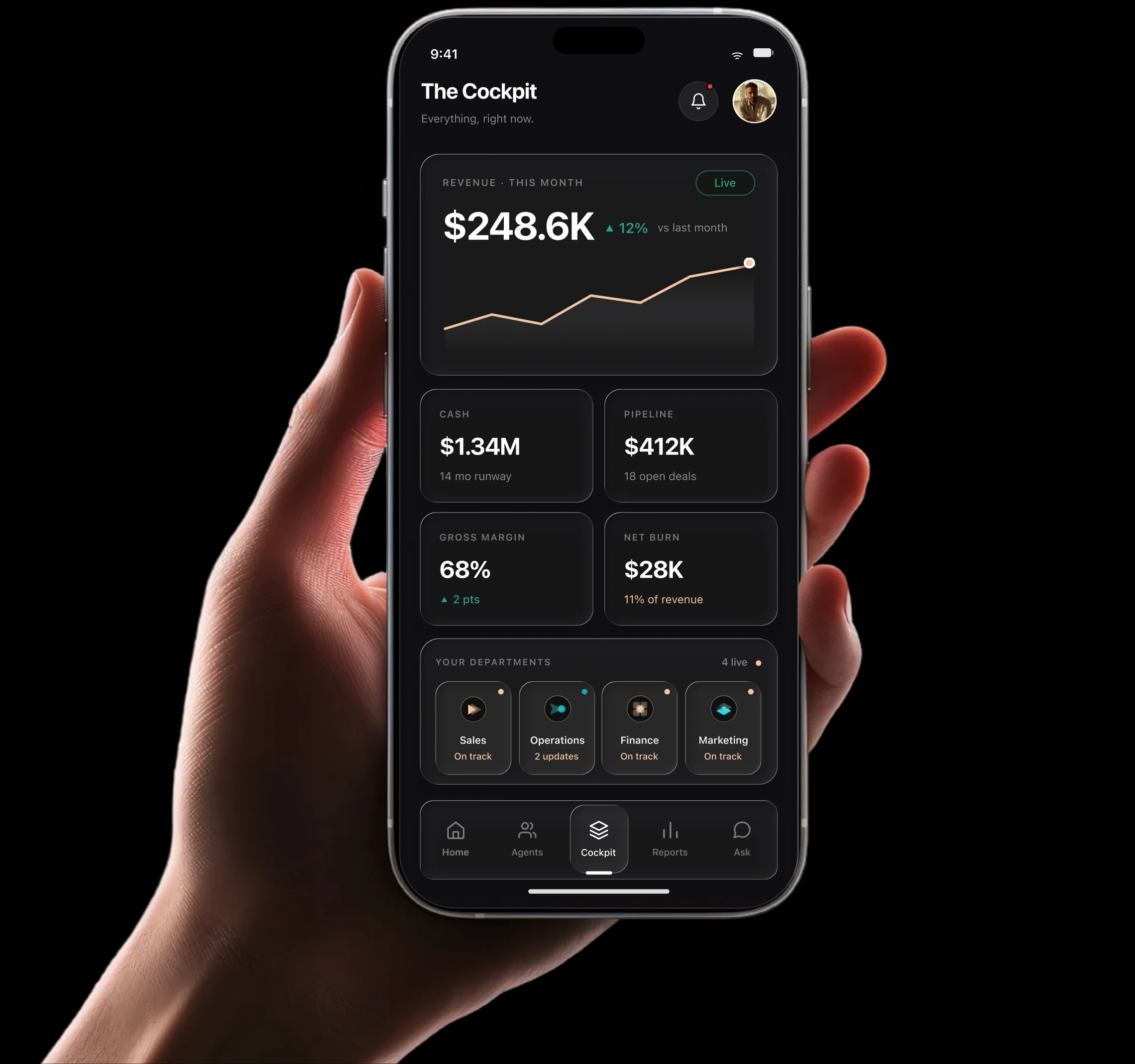 The Cockpit — live business metrics on Skylar